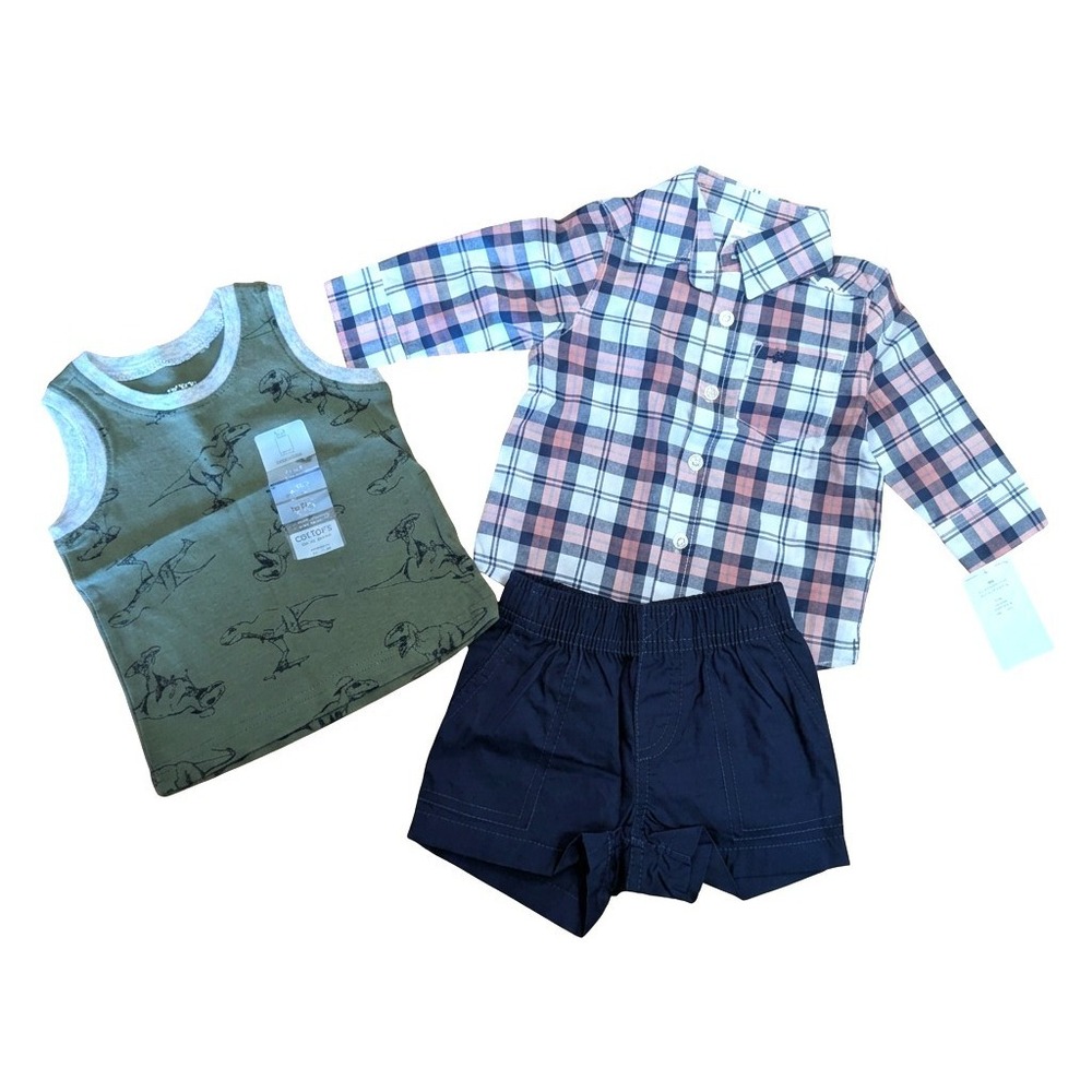 Carter's Baby Boy's Short Set and Dinosaur Tank Top, 100% Cotton, Size 3 Months